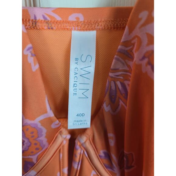 Cacique (Swim by Cacique) Orange Floral Tankini Lightly Lined Plunge 40D NWT - Picture 3 of 5